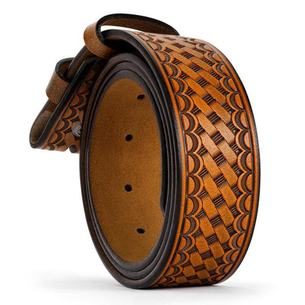 Ceinture de cowboy western en cuir véritable avec motif vintage en relief