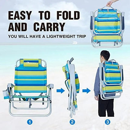 Adjustable 5-Position Lightweight Folding Beach Chair with Towel Bar - Wnkrs