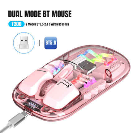 Souris sans fil double mode transparente avec rétroéclairage RVB et batterie rechargeable 400 mAh