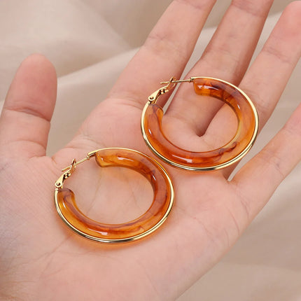 Boucles d'oreilles créoles dégradées en acrylique pour femmes - Boucles d'oreilles rondes tendance en acier inoxydable