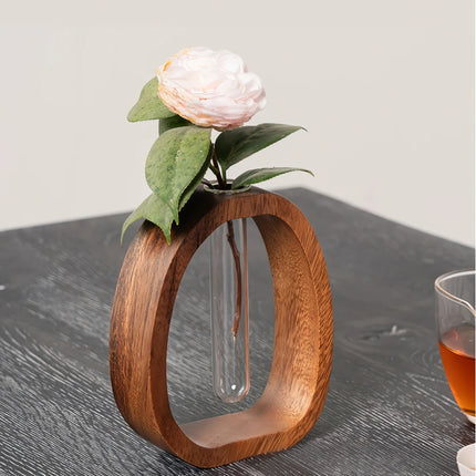 Jarrón de flores de madera maciza de nogal: soporte para plantas creativo y moderno