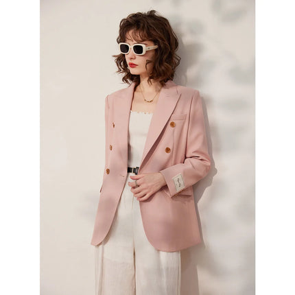 Blazer cruzado rosa primaveral para mujer: chaqueta de traje de oficina elegante