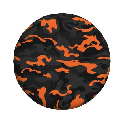 Rugged Camo Spare Tire Cover – Black Orange Camouflage Wheel Protector for Off-Road and Outdoor Vehicles - Wnkrs