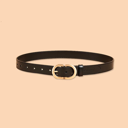 Ceinture en cuir de vache véritable pour femme avec boucle ovale en métal rétro