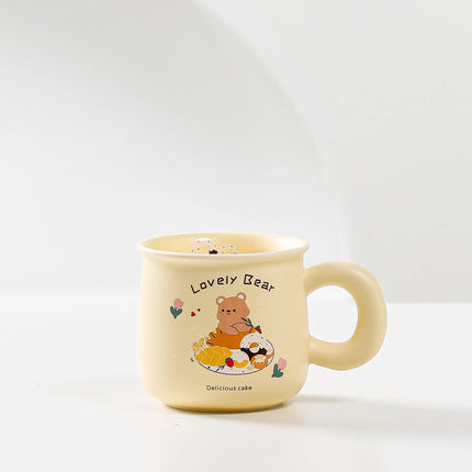 Tasse à café et à lait en céramique avec joli motif ours beige – Design de dessin animé adorable pour le bureau et le dortoir