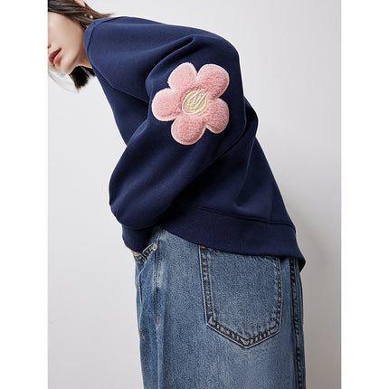 Sudadera informal con mangas de patchwork floral para mujer