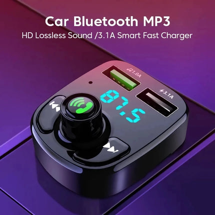 Transmetteur FM Bluetooth MP3 LED pour voiture avec double chargeur USB et appels mains libres