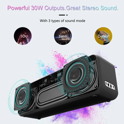 30W High-Power Portable Bluetooth 5.0 Speaker: Waterproof, Super Bass, TWS Stereo, USB-C, Long Battery Life - Wnkrs