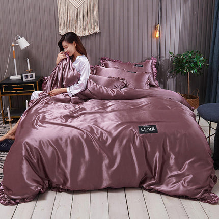 Pure Color Washed Silk Bed Sheet Ice Silk Four-piece Bed Sheet Duvet Cover - Wnkrs