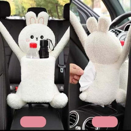 Cartoon Plush Car Tissue Holder with Integrated Trash Cabin - Wnkrs