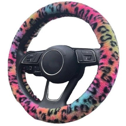 Universal Plush Leopard Car Steering Wheel Cover - Wnkrs