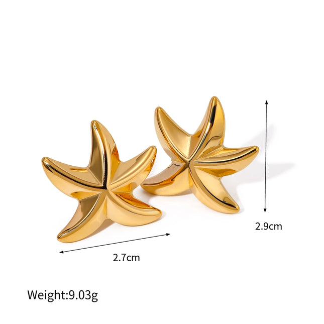 Exquisite 18K Stainless Steel Geometric Pentagram Sea Starfish Earrings