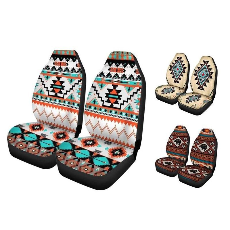 Geometric Aztec-Style Car Seat Covers, Pair