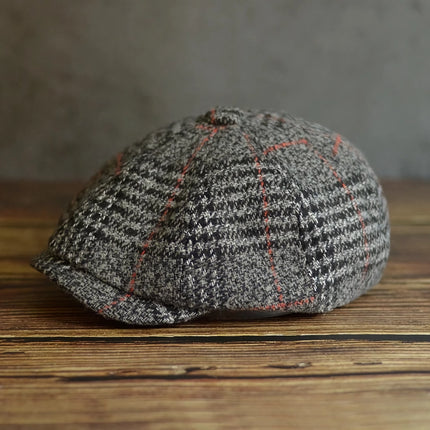 Casquette gavroche classique en laine mélangée pour hommes et femmes - Casquette plate à carreaux rétro