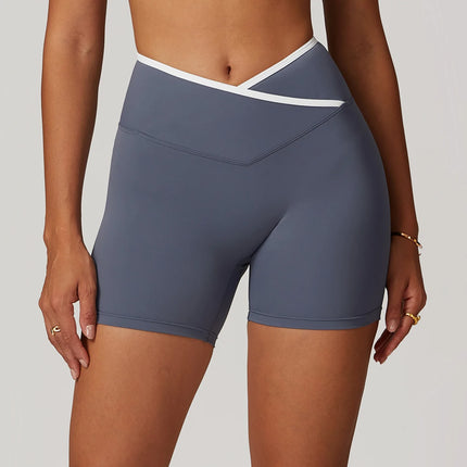 Pantalones cortos deportivos y de yoga para mujer con cintura alta y forma de V