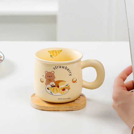 Tasse à café et à lait en céramique avec joli motif ours beige – Design de dessin animé adorable pour le bureau et le dortoir