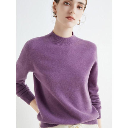 Jersey de cuello alto de lana merino de lujo para mujer