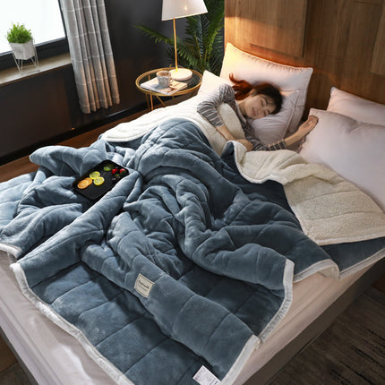 Warm Siesta Blanket Three-layer Blanket Quilt Thick Lamb Flannel Bed Linen Coral Fleece - Wnkrs