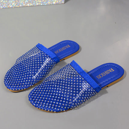 Sandalias transparentes con punta hueca y diamantes de imitación para mujer, zapatillas de verano a la moda para exteriores, zapatos planos