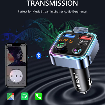 Transmetteur FM Bluetooth 5.3 avec charge rapide de 48 W, appels mains libres