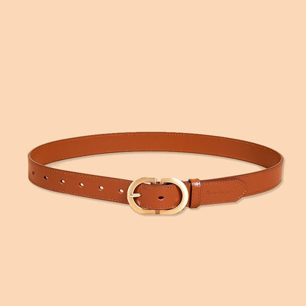 Ceinture en cuir de vache véritable pour femme avec boucle ovale en métal rétro