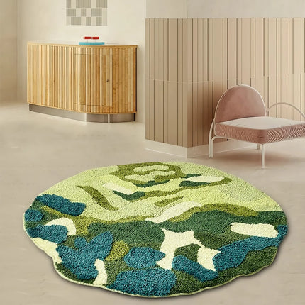 Tapis touffeté rond en mousse verte 3D pour la décoration intérieure