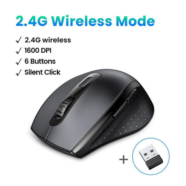 Wireless Silent Mouse with 1600DPI, 6 Buttons & USB Receiver