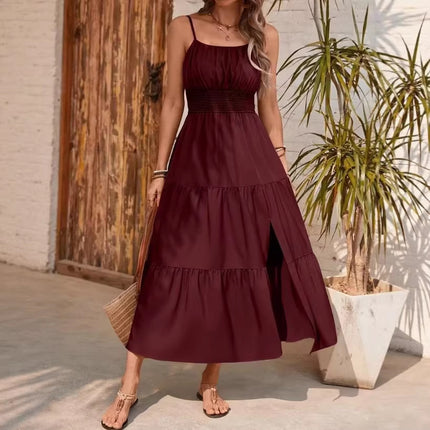 Strapless Layered Waist-cinching Solid-color Slim-fit Dress