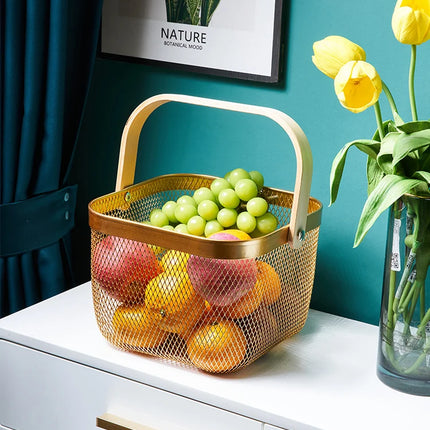 Iron Art Fruit Basket with Bamboo Handle