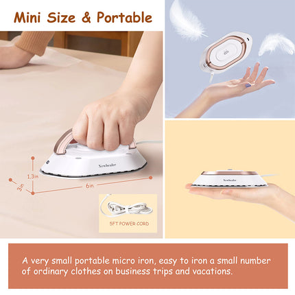 Compact Dual-Voltage Mini Travel Iron with Ceramic Panel & Garment Steamer