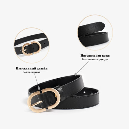 Ceinture en cuir de vache véritable pour femme avec boucle ovale en métal rétro