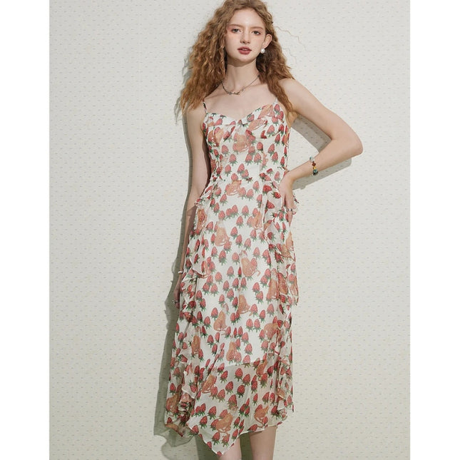 Vestido midi con escote en V y estampado floral francés