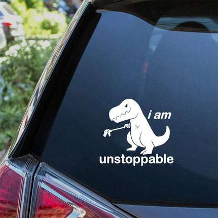 Dinosaur "I am Unstoppable" Funny Car Window Decal – Vinyl Sticker for JDM Enthusiasts - Wnkrs