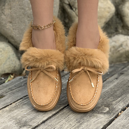 Chaussures d'hiver à tête ronde et semelle épaisse en velours et coton chaud pour femmes