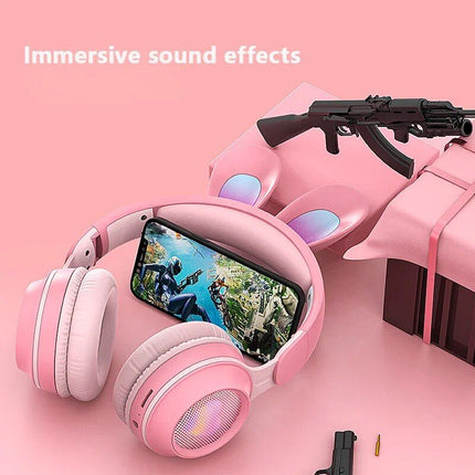 LED Bluetooth Rabbit Ear Headphones with Noise-Reduction Mic & TF Card Support - Wnkrs