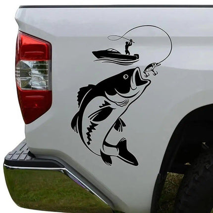 Reflective Fisherman & Fish Boat Car Decal - Waterproof PVC Vehicle Sticker - Wnkrs