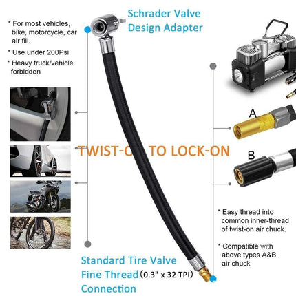 Universal Tire Inflator Hose with Locking Air Chuck for Cars & Bikes - Wnkrs