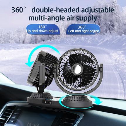 Ventilador de coche de doble cabezal de 360° con puertos USB y control táctil