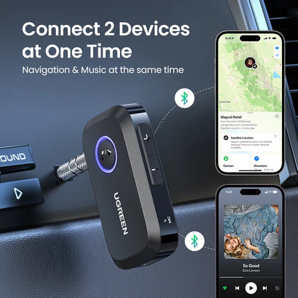 Adaptateur récepteur audio de voiture Bluetooth 5.3 avec AUX 3,5 mm et appels mains libres