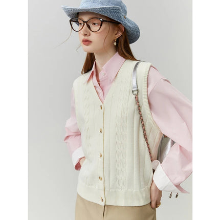 Gilet tricoté polyvalent à col en V pour femme