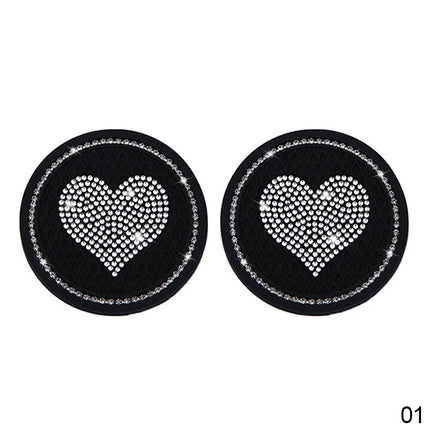 2PCS Heart-Shaped Diamond Car Cup Holder Mats - Wnkrs