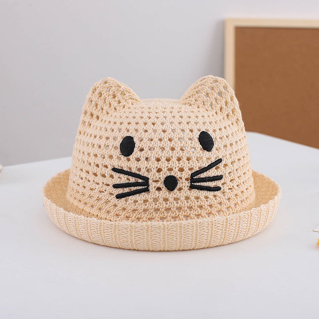 Chapeau de paille d'été pour bébé avec de jolies oreilles de chat