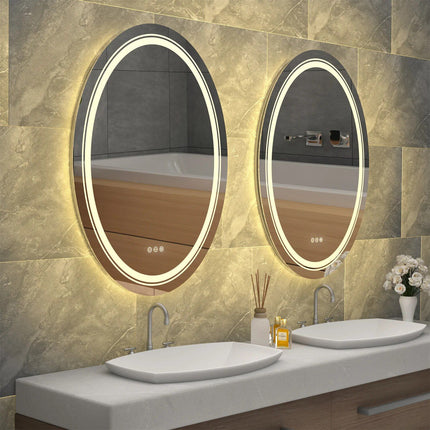 Modern Oval LED Bathroom Mirror with Dimmable Light and Demist Feature - Wnkrs