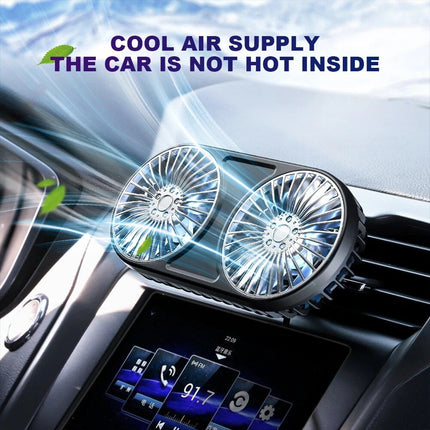 360° Rotating Dual-Head USB Car Fan with Ambient Lighting - Wnkrs