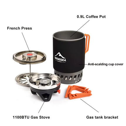 Système de cuisson de camping portable avec échangeur de chaleur et réchaud à gaz