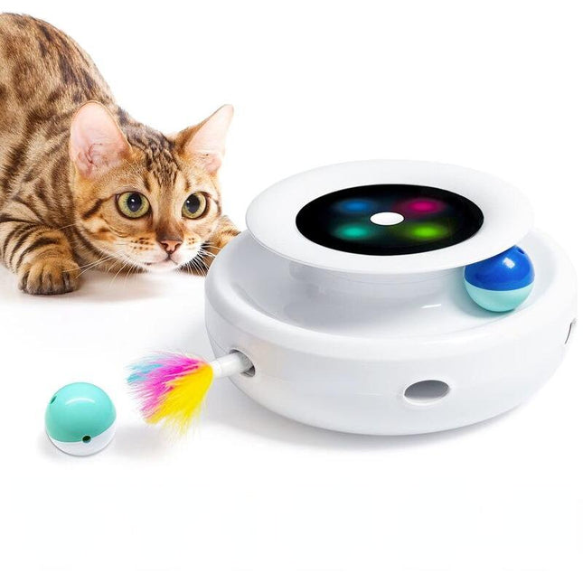 Juguete interactivo para gatos con dos modos de juego, temporizador de encendido y apagado automático y plumas reemplazables