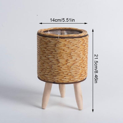 Elegant Nordic-Style Woven Plant Stand with Wooden Legs - Wnkrs