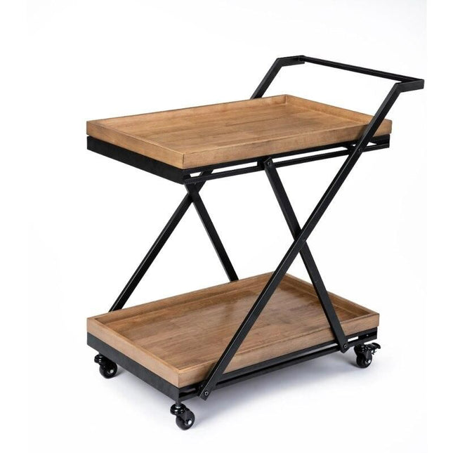 Wood and Black Metal Folding Kitchen Island & Entertainment Cart - Wnkrs