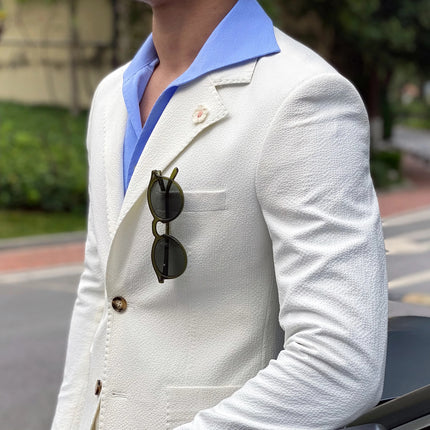 Costume élégant en seersucker blanc pour homme - Coupe slim italienne