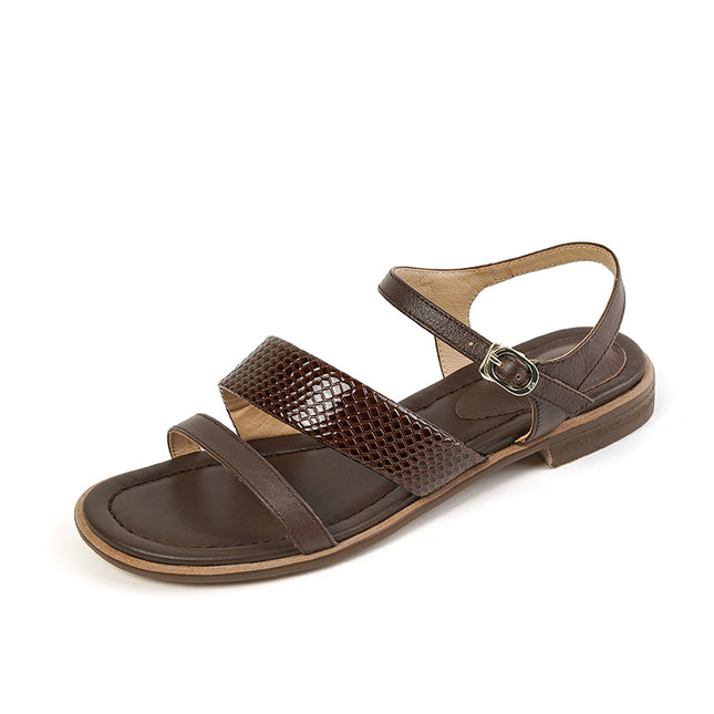 Sandalias de cuero para mujer estilo retro chic